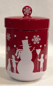 Red cylinder cookie jar
