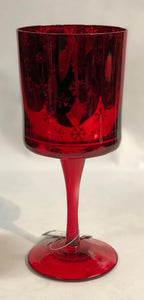 Red glass candle holder with snowflakes