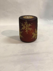 Brown tea light candle holder with gold snowflakes