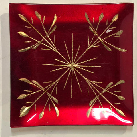 Red/ gold candle plate -large