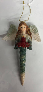 Angel icicle ornament -holding poinsettias and candle -Boyd's Bear