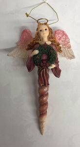 Angel icicle ornament -holding Christmas wreath -Boyd's Bear
