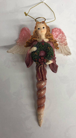 Angel icicle ornament -holding Christmas wreath -Boyd's Bear