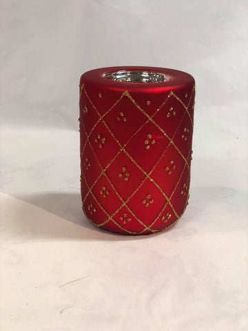 Red / gold paterned tea light candle holder