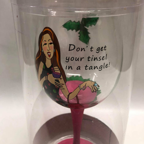 "Tinsel in a tangle" wine glass