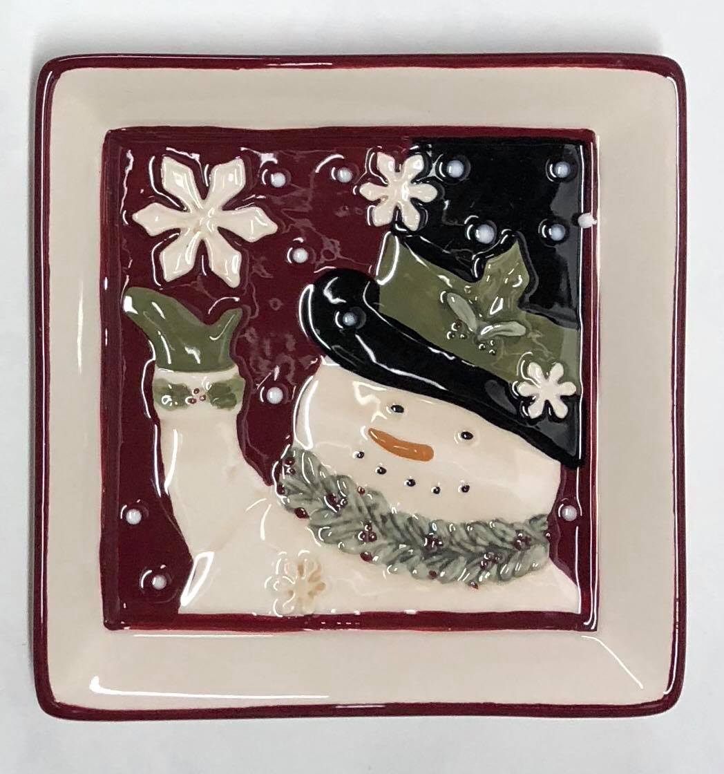 Deck the halls snowman appetizer plate