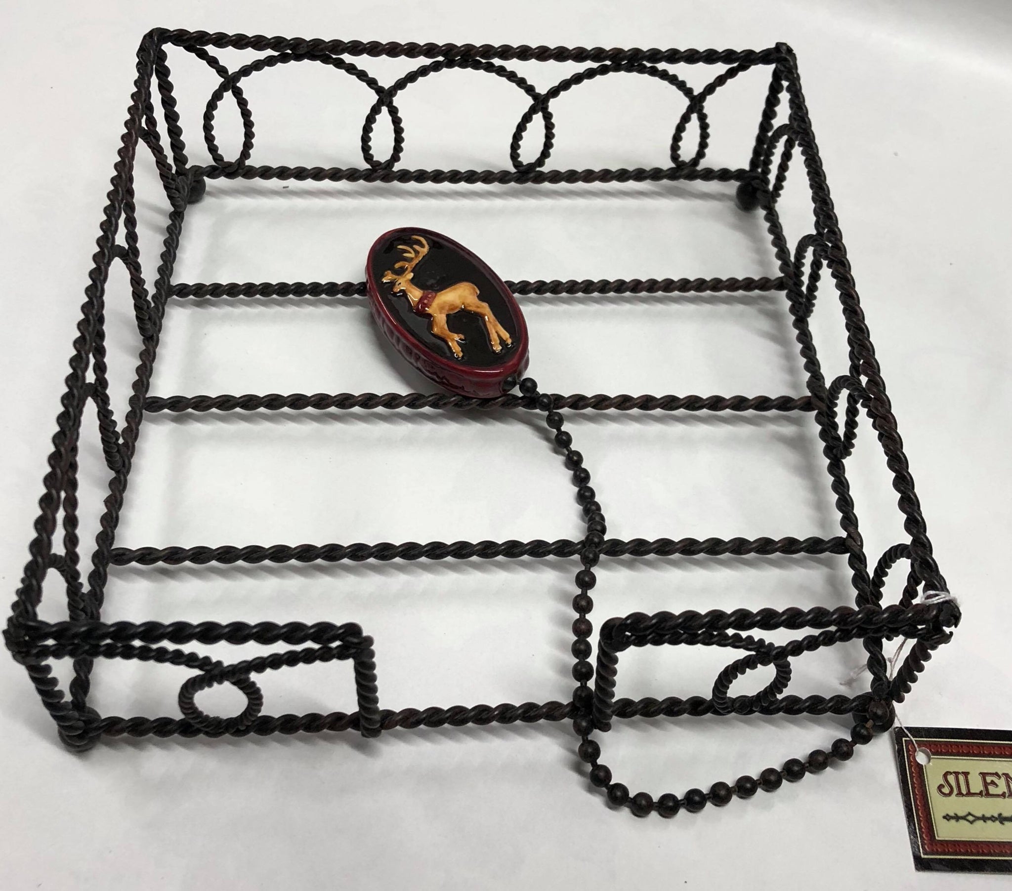 Wire napkin holder with deer weight