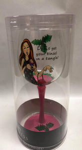 "Tinsel in a tangle" wine glass