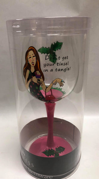 "Tinsel in a tangle" wine glass