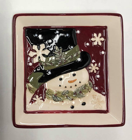 Deck the halls snowman appetizer plate