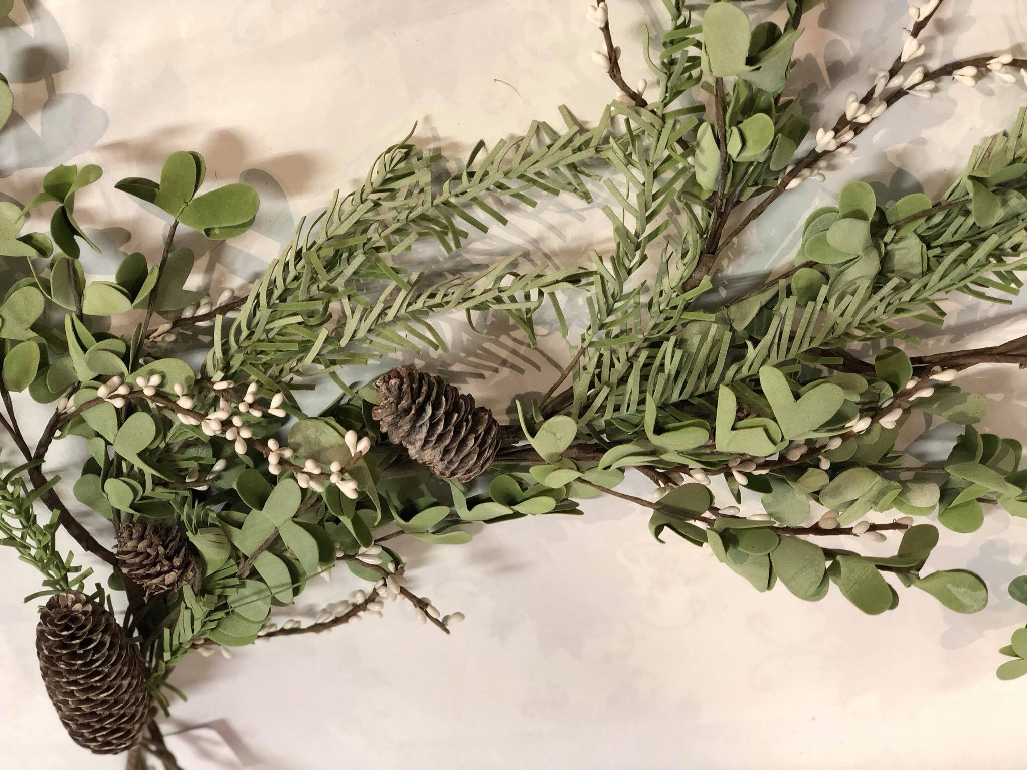 Light green mixed eucalyptus and pinecone garland