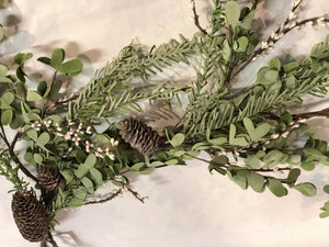 Light green mixed eucalyptus and pinecone garland