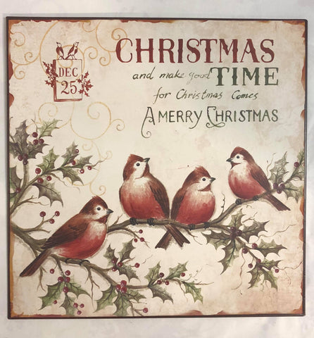 Metal sign with birds and holly