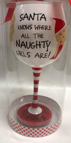 Santa's naughty list wine glass