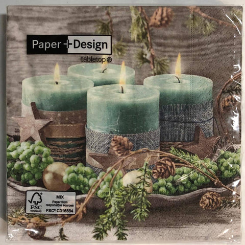 Luncheon Napkin- Four green candles