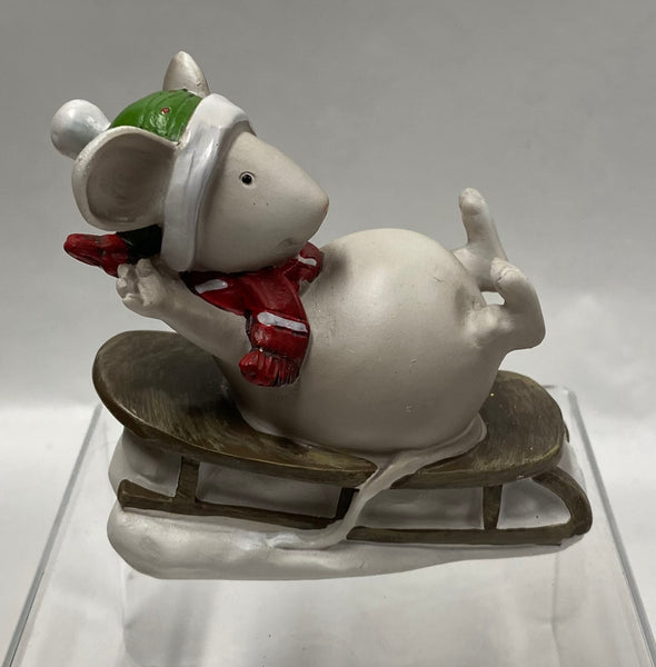 Mouse Sledding Figurine