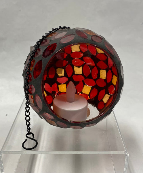 Mosaic Glass Candle Holder -Red/Orange