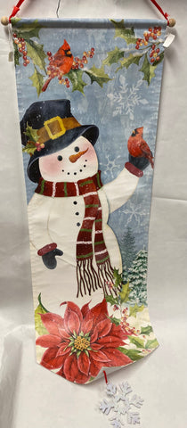 Snowman and Poinsettia Wall Tapestry