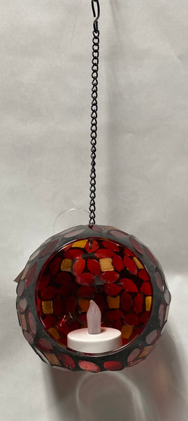 Mosaic Glass Candle Holder -Red/Orange