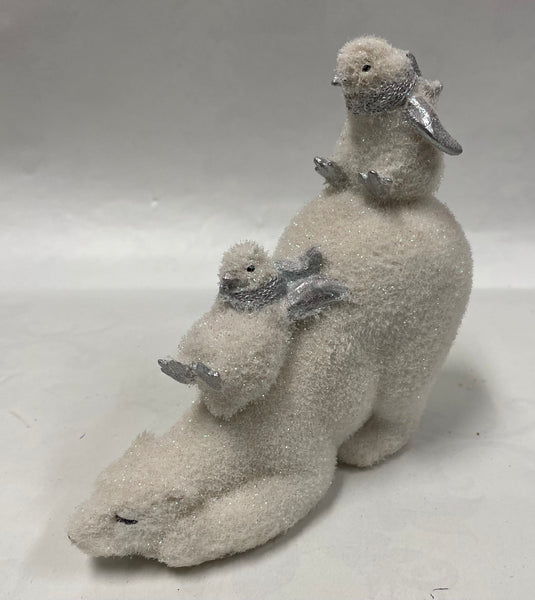 White Iridescent Polar Bear And Penguin Figurine