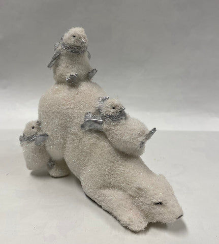 White Iridescent Polar Bear And Penguin Figurine