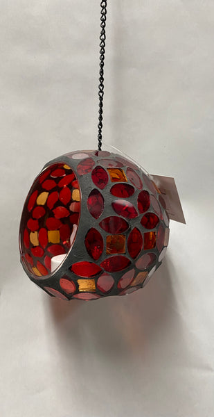 Mosaic Glass Candle Holder -Red/Orange