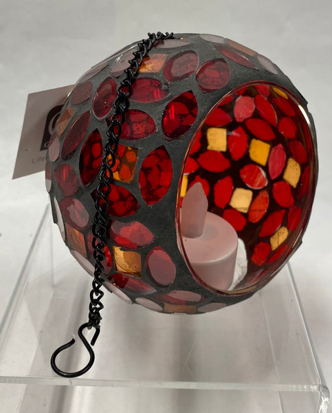 Mosaic Glass Candle Holder -Red/Orange