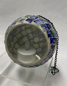 Mosaic Glass Candle Holder -Blue Floral