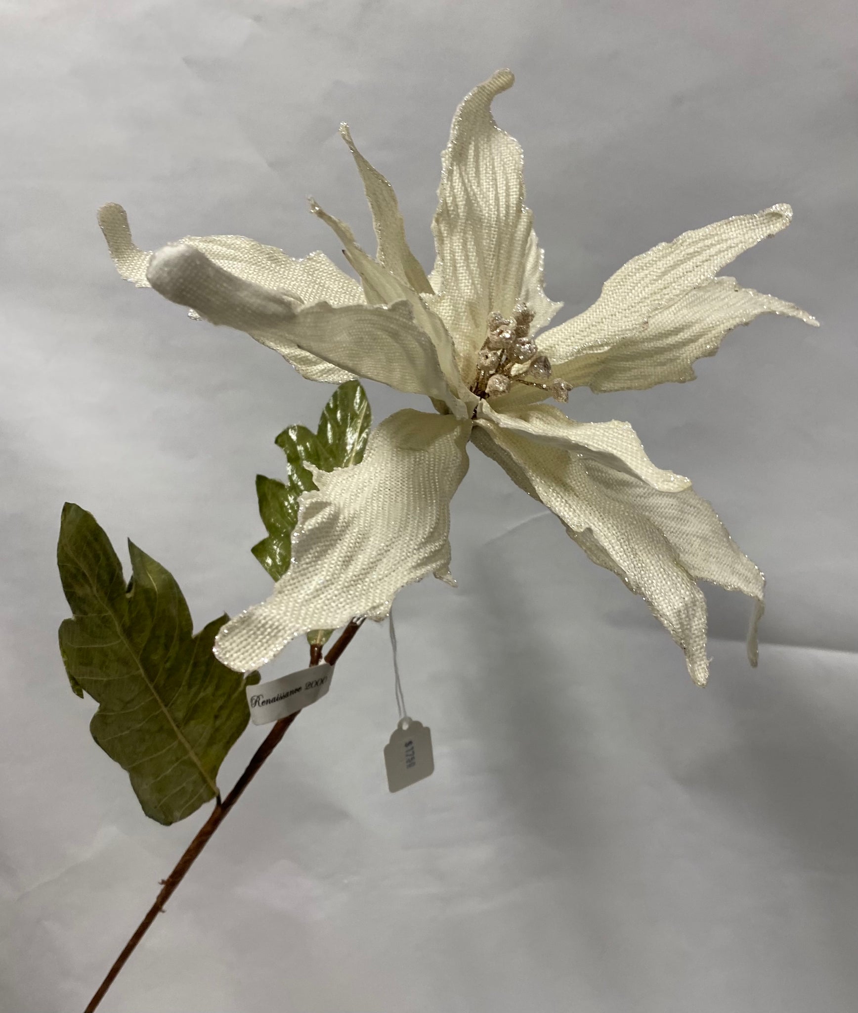 Christmas Pick-Cream Burlap Poinsettia