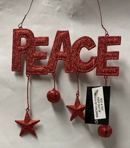 Red Glitter Sign / Ornament -Peace