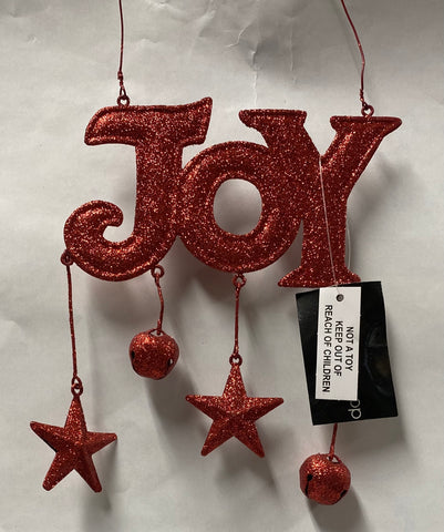 Red Glitter Sign / Ornament -Joy