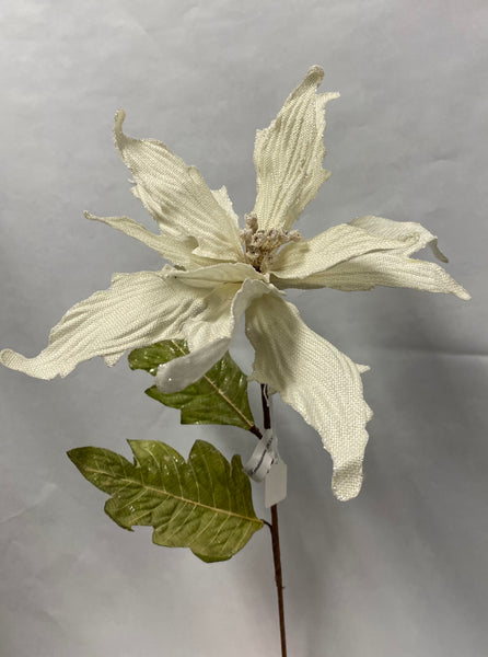 Christmas Pick-Cream Burlap Poinsettia