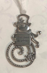 Snowman with Sign Tree Ornament "Most Loved Brother"