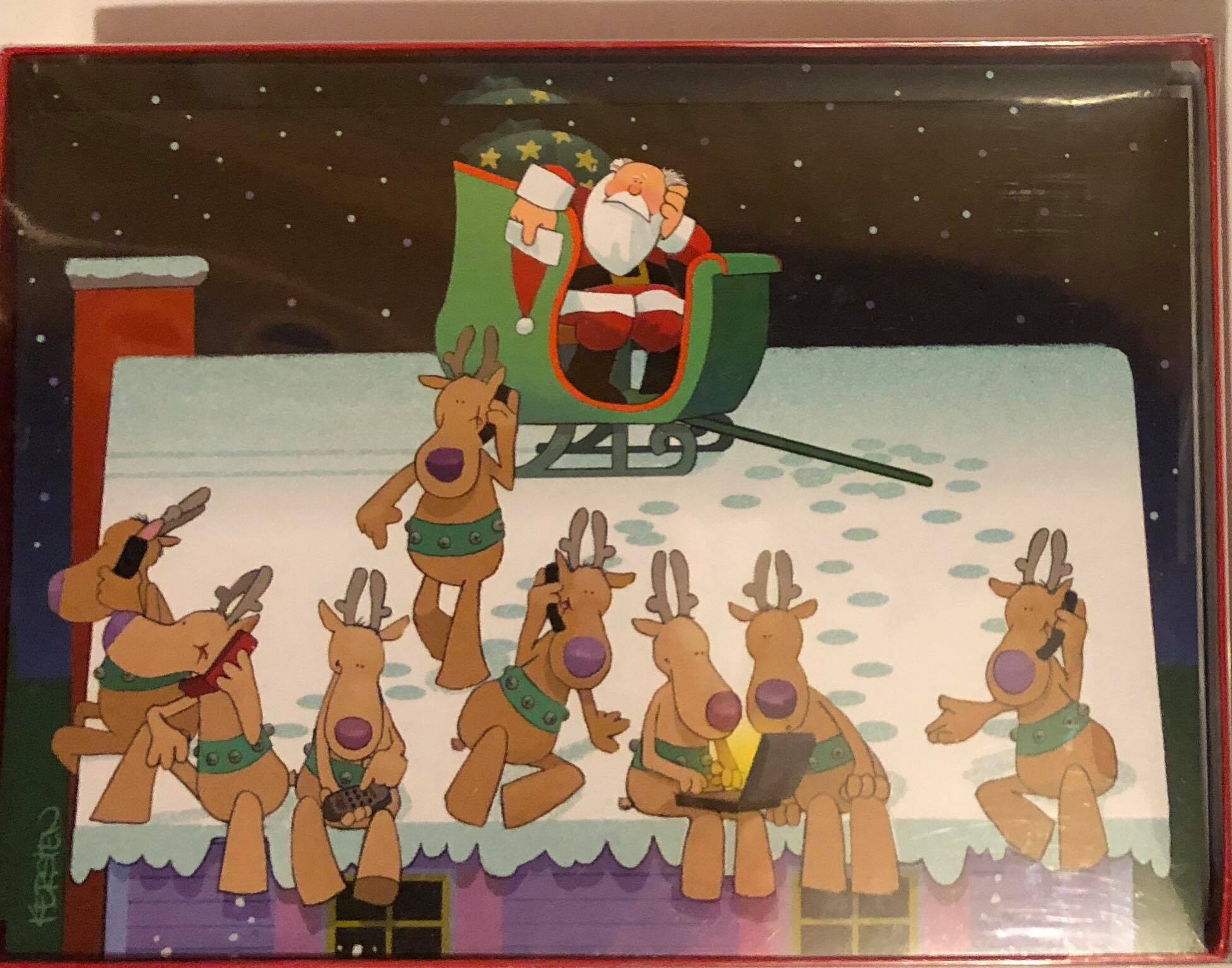 Boxed Christmas Card "Santa and his reindeer"