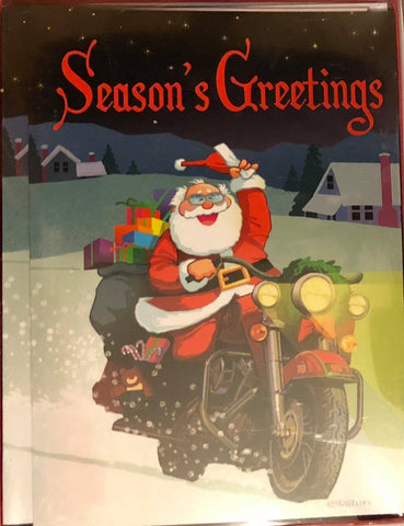 Boxed Christmas Card "Santa on Motorcycle"
