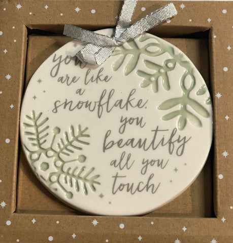 Ceramic Tree Ornament "You are like a snowflake you beautify all you touch"
