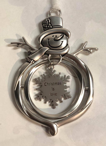 Snowman tree ornament with hanging snowflake charm "Christmas is love"