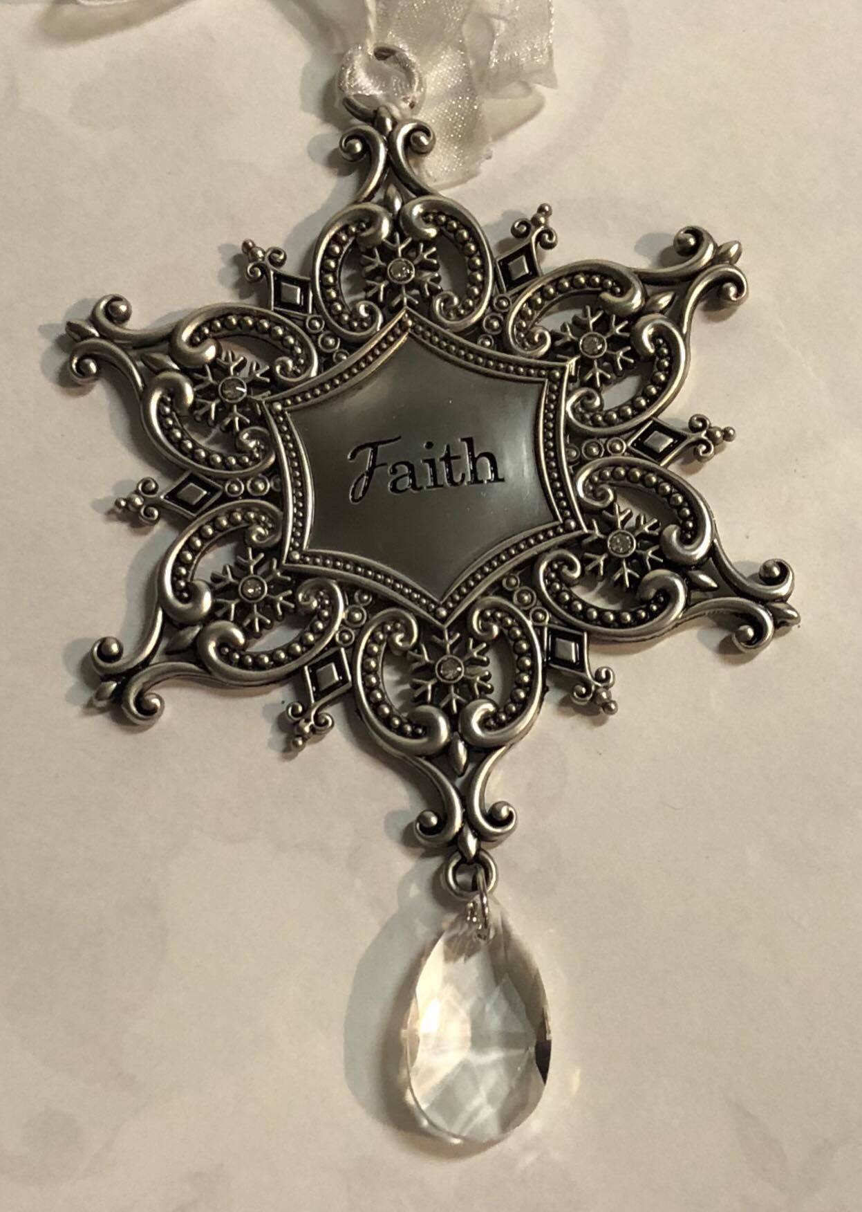 Snowflake Tree Ornament with Hanging Charm "Faith"