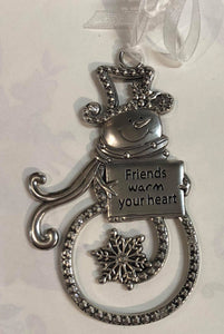 Snowman with sign Tree Ornament "Friends Warm Your Heart"