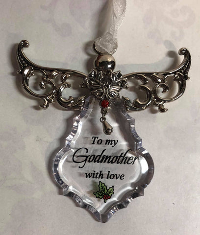 Acrylic Angel Tree Ornament "To my Godmother with love"
