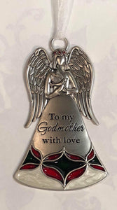Angel Tree Ornament with Coloured Details "To My Godmother With Love"