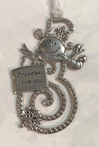 Snowman with sign Tree Ornament "Grandpa I Love You"