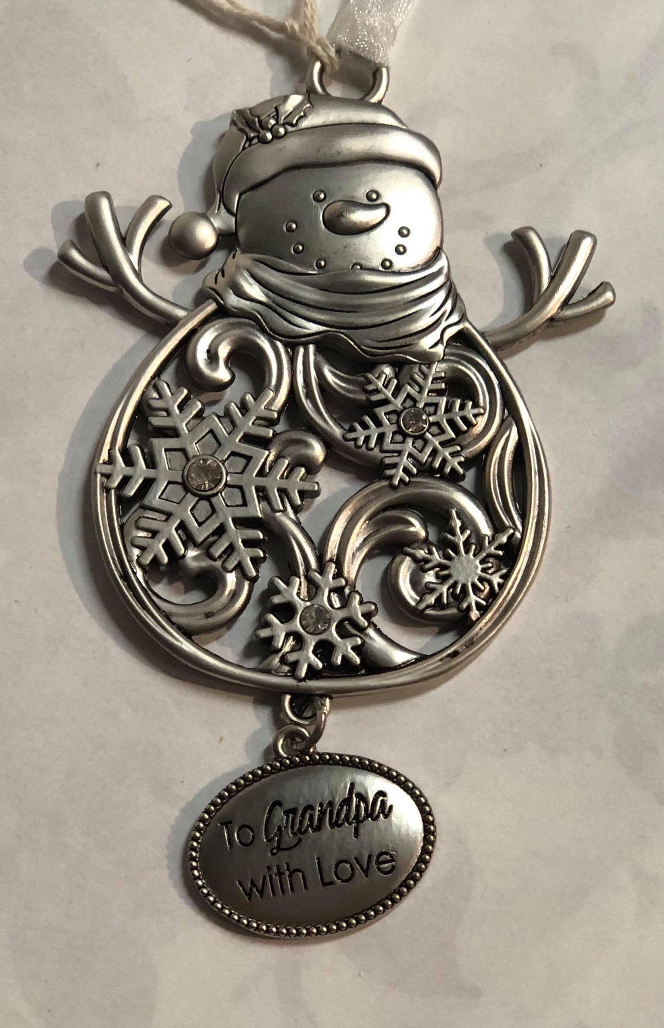 Snowman Tree Ornament with Hanging Charm "To Grandpa With Love"