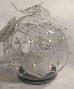 Glass Ornament with white candle -honeycomb pattern