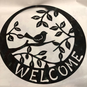 Metal Welcome Sign with Bird