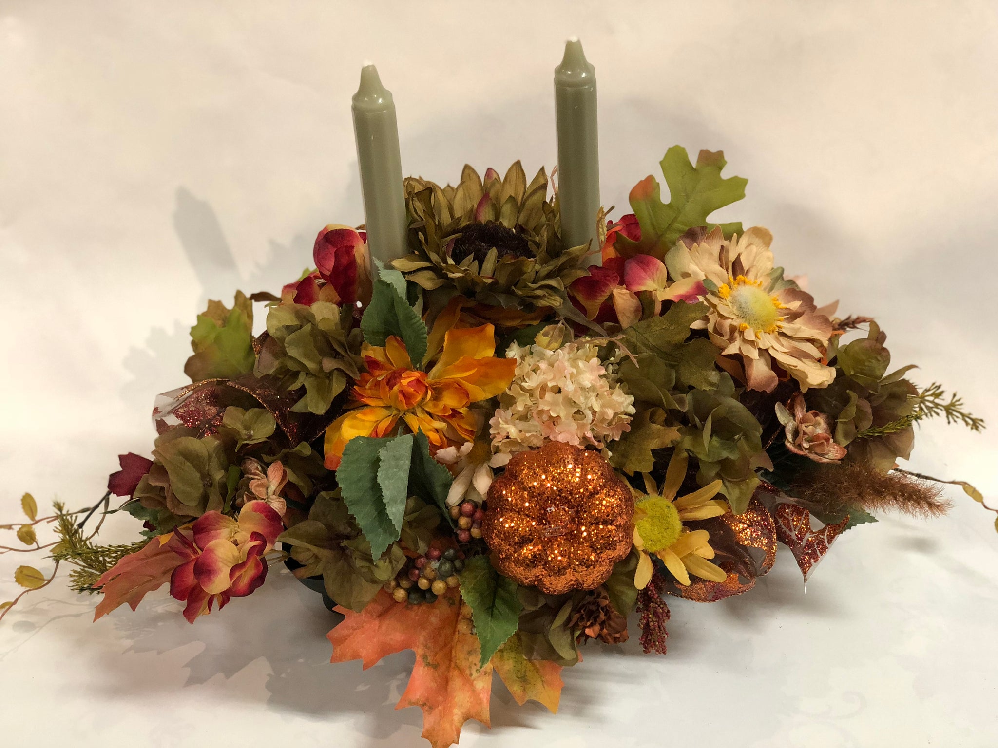 Artificial Fall Arrangement - Green Candles