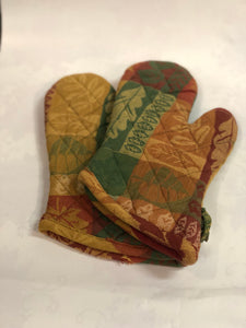 Fall Oven Mitts - Golden Yellow, Rust and Green Coloured