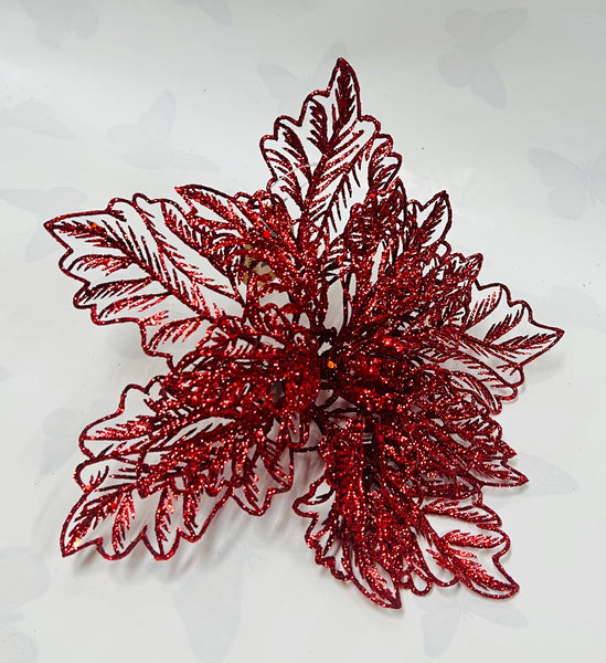 Red Glitter Poinsettia Clip