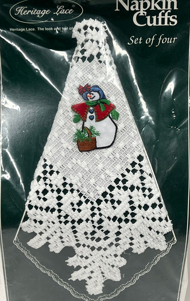 Napkin Cuffs -Classic With Snowman -White