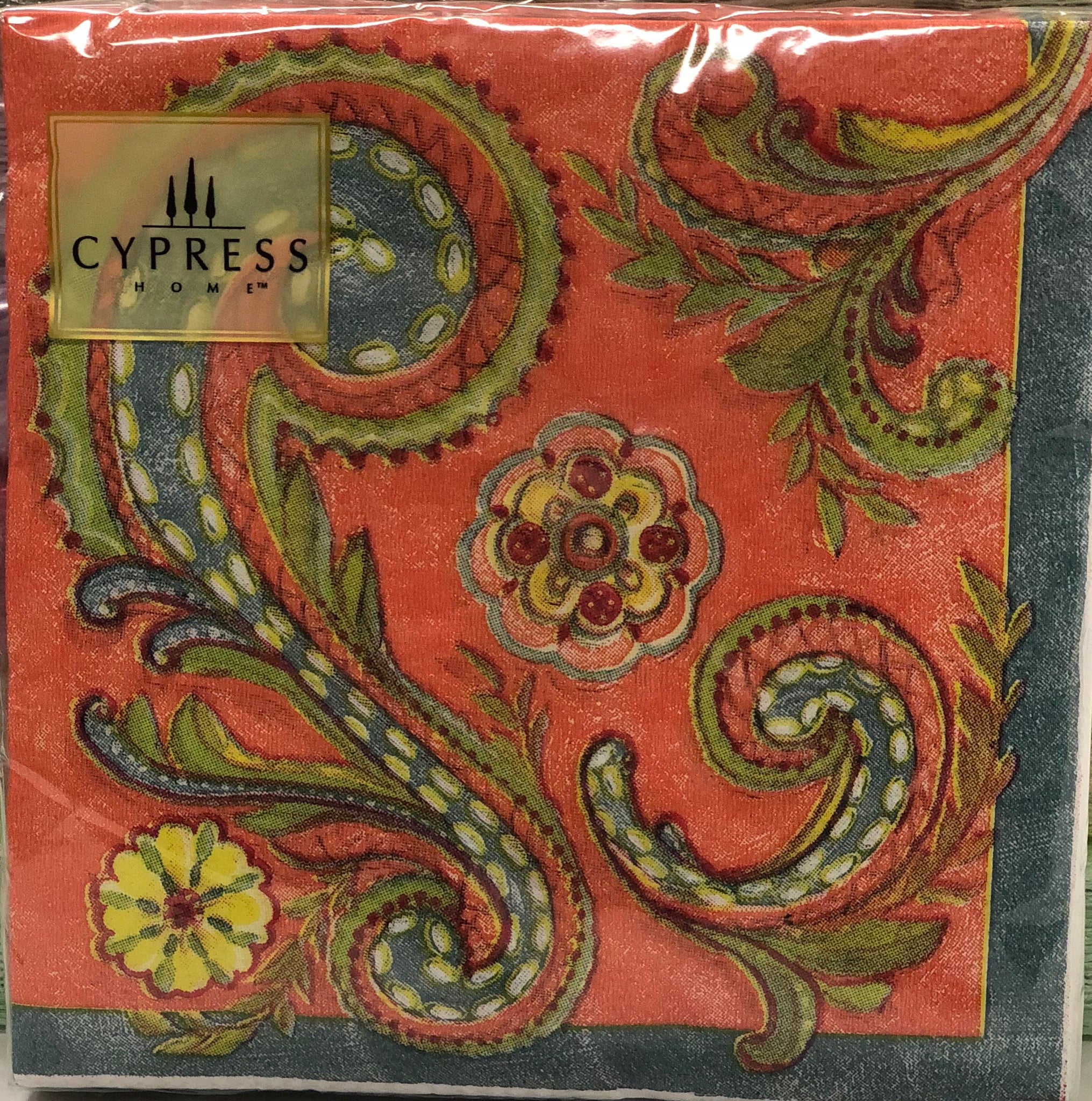 Cocktail Napkin- Paisley (Orange and teal)